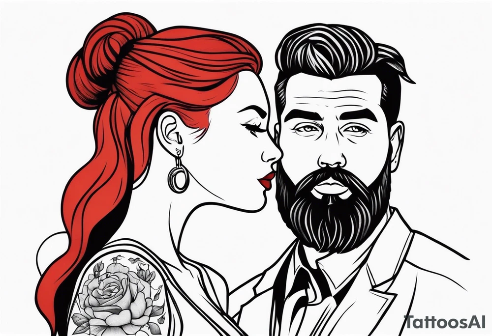 Busty Red haired woman with black haired bearded man tattoo idea