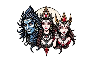 Lord Shiva, Godess Kali, Godess Lilith Together with the moon in the background tattoo idea