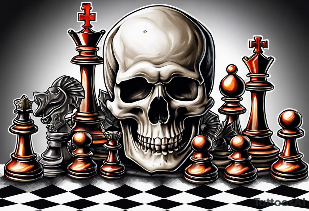 skull and chess pieces tattoo idea