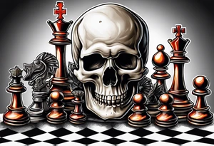 skull and chess pieces tattoo idea