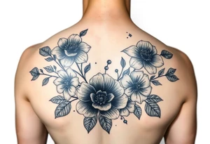 Realistic flowers and leaves with embellishments tattoo idea