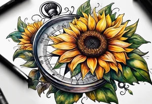 Sunflower next to a compass tattoo idea