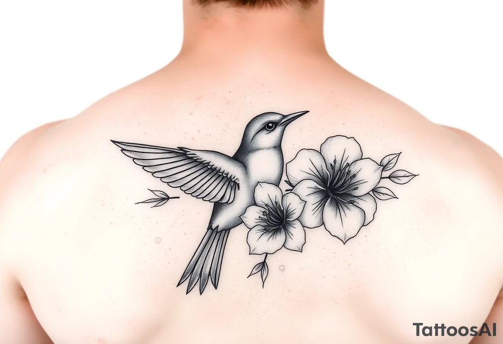 Feminine bird and azalea tattoo idea