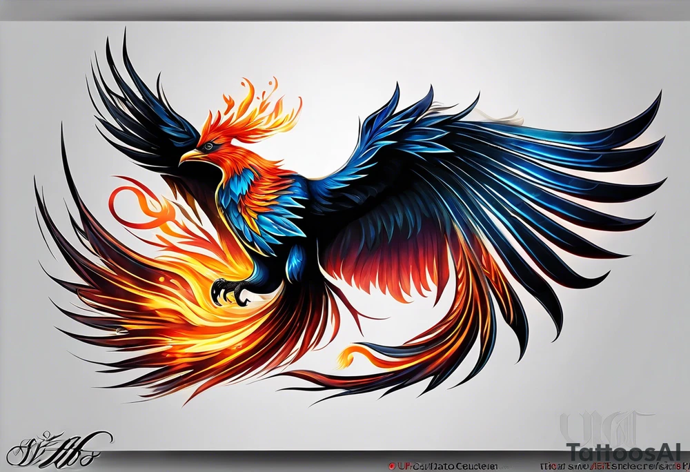 russian firebird phoenix in-flight with very long fancy tail "Isaiah 43: 18-19" tattoo idea