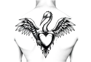 deux corneille
 noir une 
épée un crane et un coeur sur avant bras tattoo idea