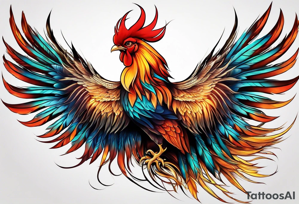 phoenix 
chinese 
rooster
long tail 
elegant 
wings down
long neck
long feathers
in flight tattoo idea