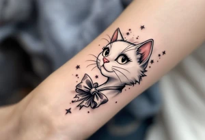 Marie, the white cat with a bow, adds a touch of vintage Disney with this Aristocats tattoo. tattoo idea