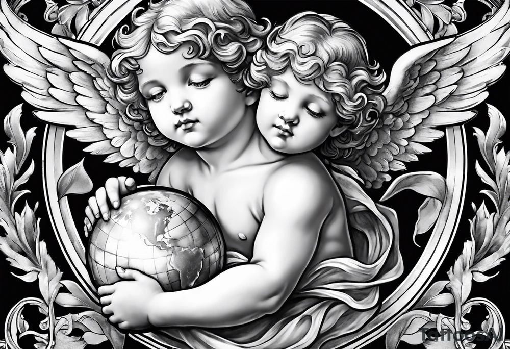 little angel holding the globus tattoo idea