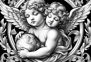 little angel holding the globus tattoo idea