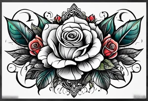 front knee tattoo based on Mike Rubendall with roses, water, flowers, background wash tattoo idea