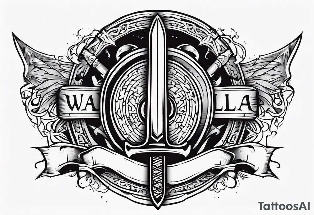 Valhalla Stairs sword shield axe tattoo idea