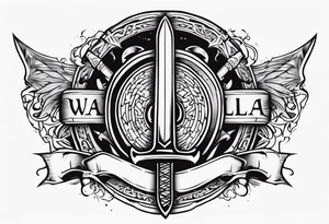Valhalla Stairs sword shield axe tattoo idea