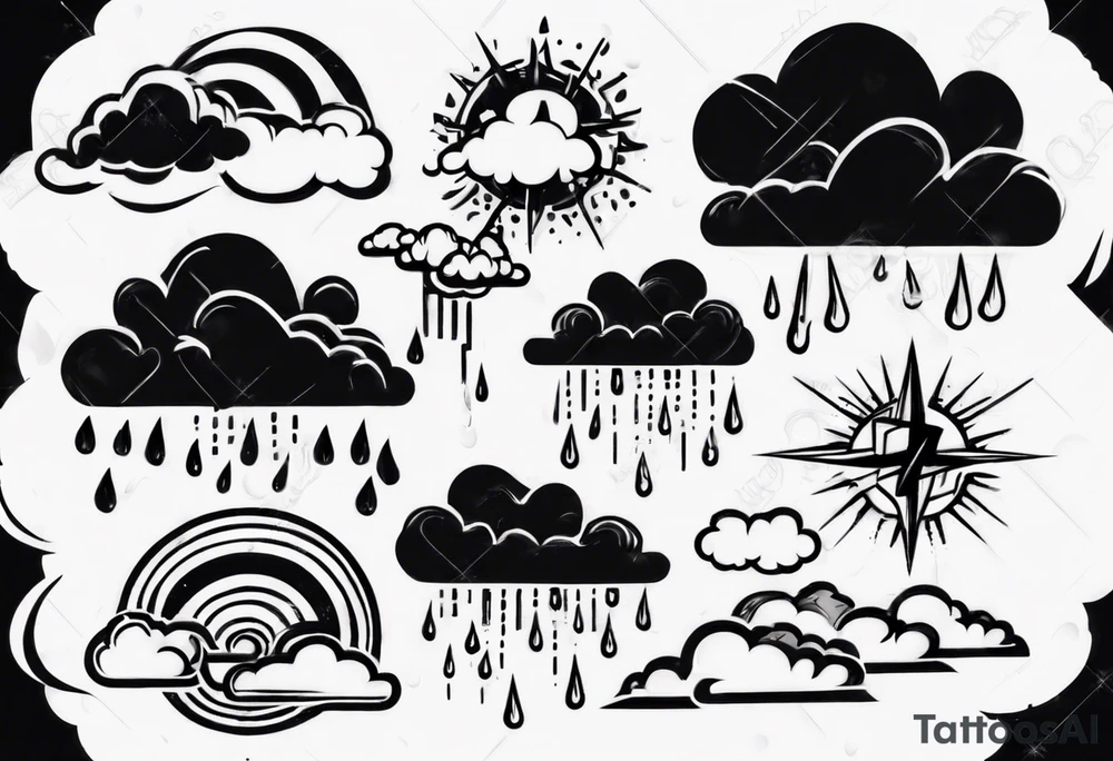a cloud with rain and thunder tattoo idea