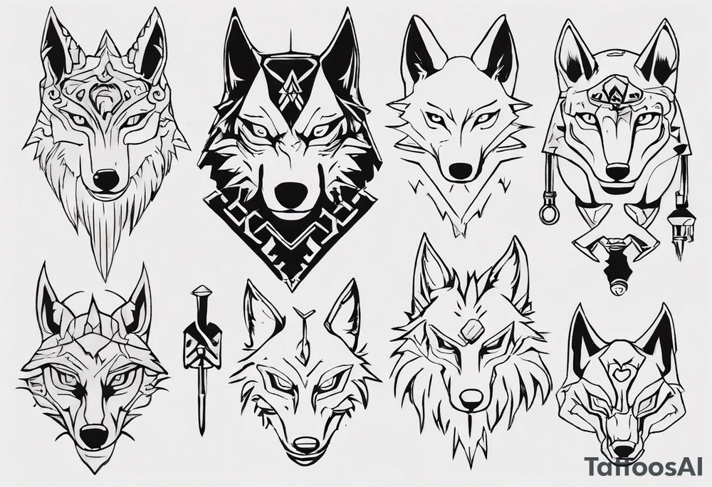 wolf head in zelda style tattoo idea