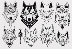 wolf head in zelda style tattoo idea