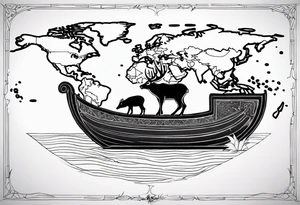 A badger and reindeer on an ark outlined by the map of Mallorca tattoo idea