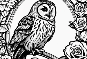 Barred owl with a single rose tattoo idea