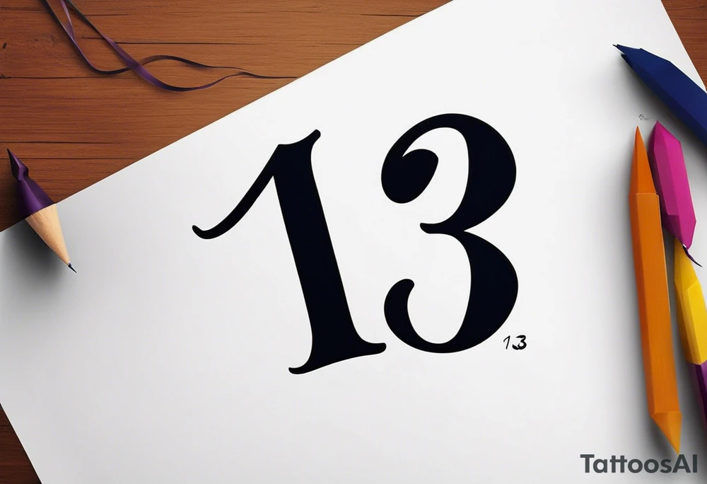 I would like a tattoo design featuring the number '13' in a colorful old school style. The tattoo should be approximately 7-8 centimeters in size. It symbolizes the date my daughter was born. Please make it bold and vibrant, with classic old school elements like shading, outlines, and maybe some subtle details that hint at a lucky or meaningful number. tattoo idea
