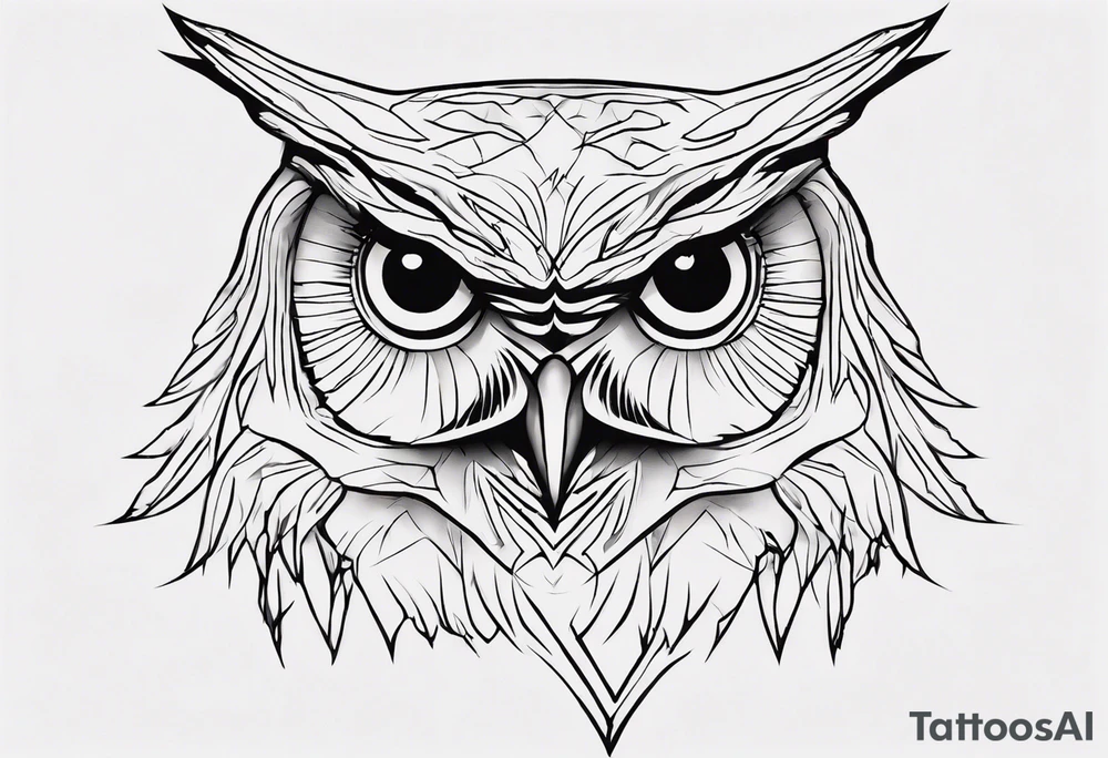 create one-line art of a owl head. the line has to start at the buttom and be finished at the top. Has to be simplistic and be one-line that is connected tattoo idea