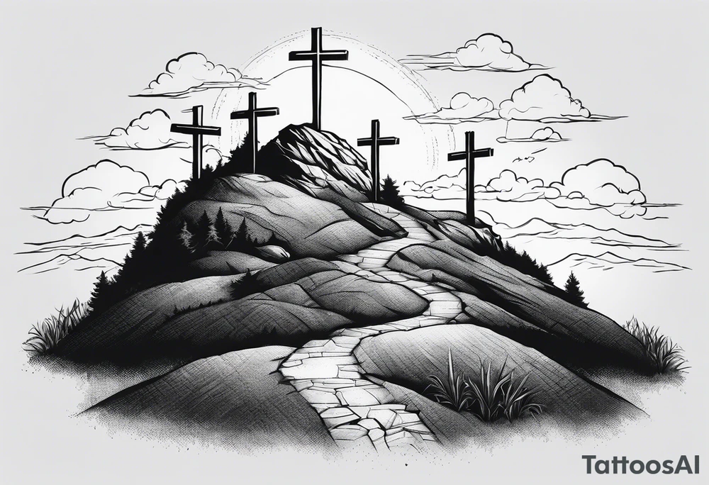 3 crosses on a hill facing east tattoo idea