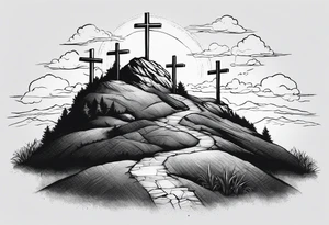 3 crosses on a hill facing east tattoo idea
