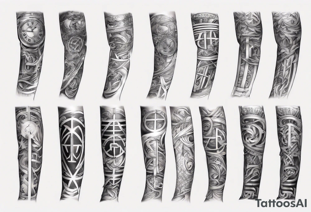 men’s arm sleeve, 1/18 and 8/31 roman numeral tattoo idea