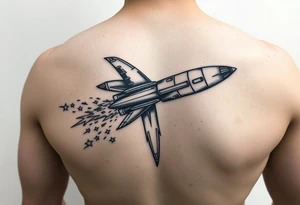 Rocket ship with sparks coming out of the back tattoo idea