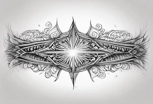 long horizontal strip made of entangled light rays tattoo idea