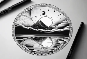 Luna reflejada en el agua para hombre tattoo idea