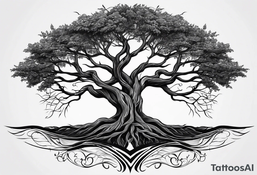 tree of life with long vertical roots
3 line triangles behind tattoo idea