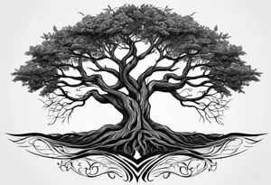 tree of life with long vertical roots
3 line triangles behind tattoo idea