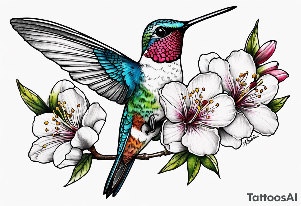 Propose moi un tatouage dans le dos les éléments sont : colibri carte de la Martinique fleur de prunus du Japon tattoo idea