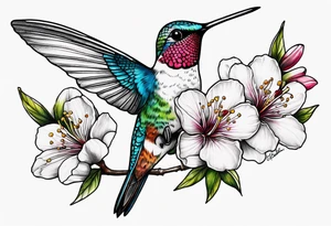 Propose moi un tatouage dans le dos les éléments sont : colibri carte de la Martinique fleur de prunus du Japon tattoo idea