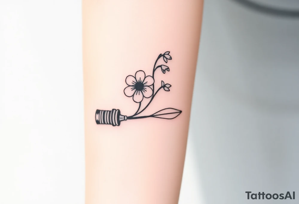 Star Wars Lightsaber handle with a daisy, morning glory, and lily of the valley in it tattoo idea