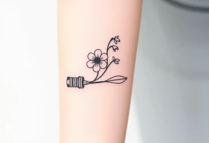 Star Wars Lightsaber handle with a daisy, morning glory, and lily of the valley in it tattoo idea