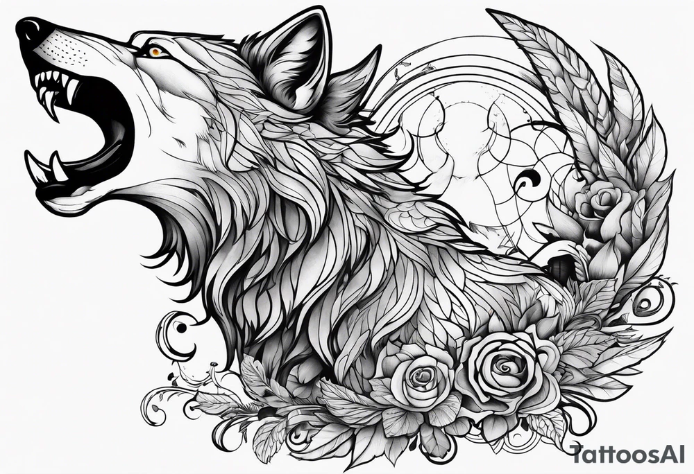 Half wolf half angel tattoo idea