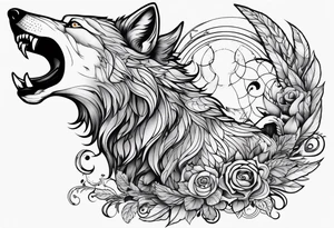 Half wolf half angel tattoo idea