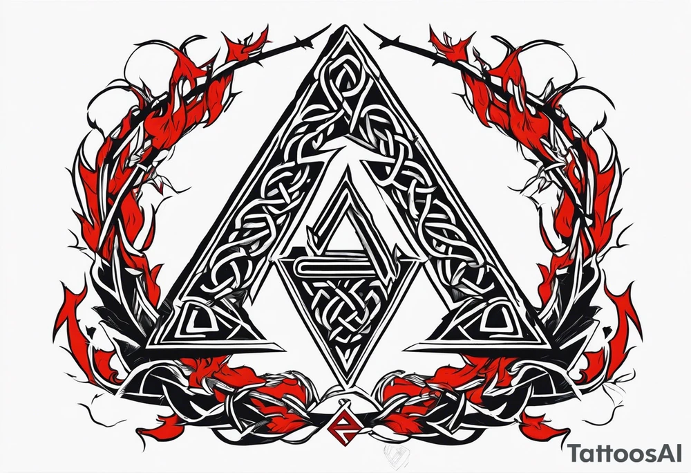 Valhalla sword shield axe barbed wire chains valknut fire tattoo idea Valhalla sword shield axe barbed wire chains valknut fire tattoo idea