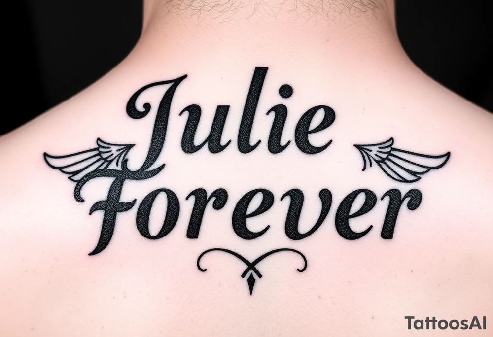 The name Julie Forever spelling in an angelic font and style tattoo idea