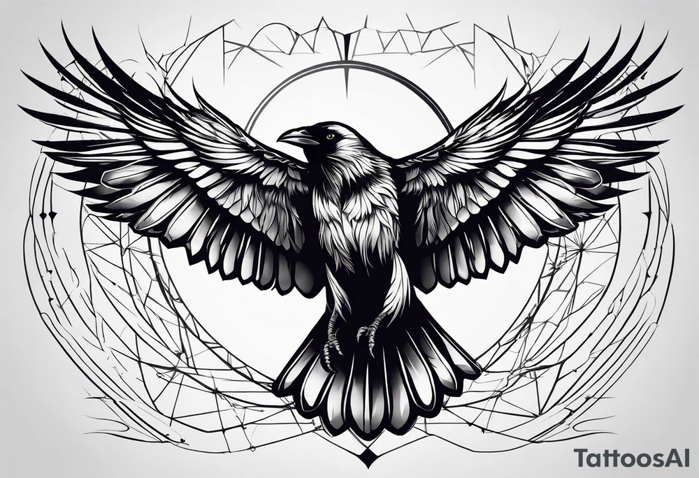 symmetrical outlines of a flying crow, without bows tattoo idea