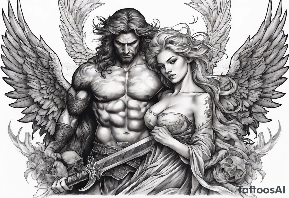 A biblically accurate angel slaying a demon tattoo idea