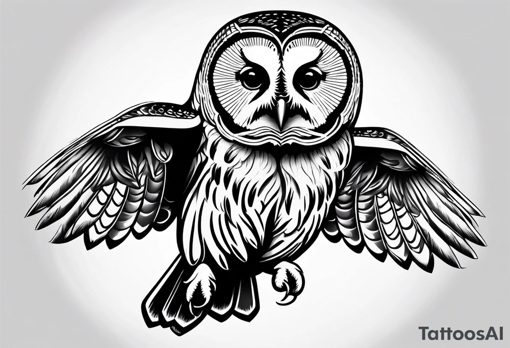 barred owl in flight face on tattoo idea