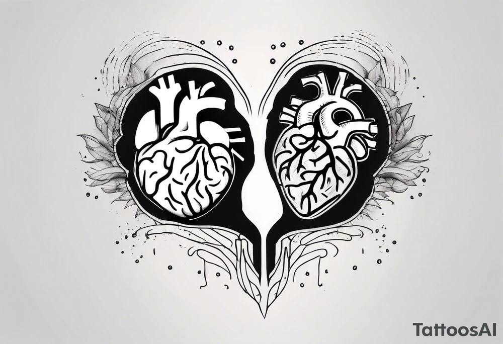Left half human brain and right half human heart tattoo idea Left half human brain and right half human heart tattoo idea