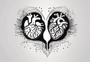 Left half human brain and right half human heart tattoo idea