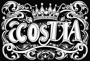 Costa in big bubble letters with a crown on top them tattoo idea
