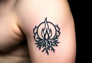 a round flame imprisoned in a roots circle tattoo idea