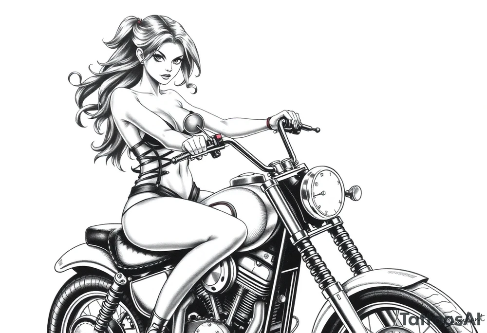naked girl on motorcycle, slut, angry, leather tattoo idea