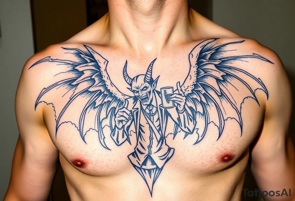 demonic angel in clothes having a good time getting drunk tattoo idea