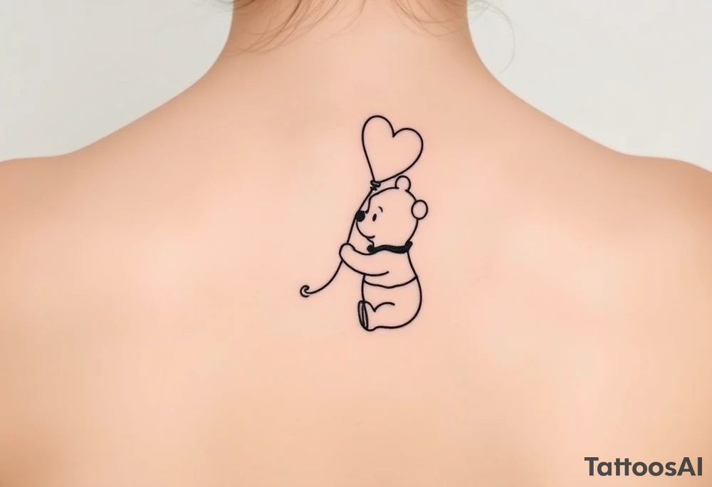 Winnie the pooh with a big heart balloon tattoo idea