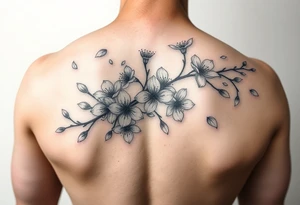 delicate cherry blossoms swirling in spring breeze with petals tattoo idea